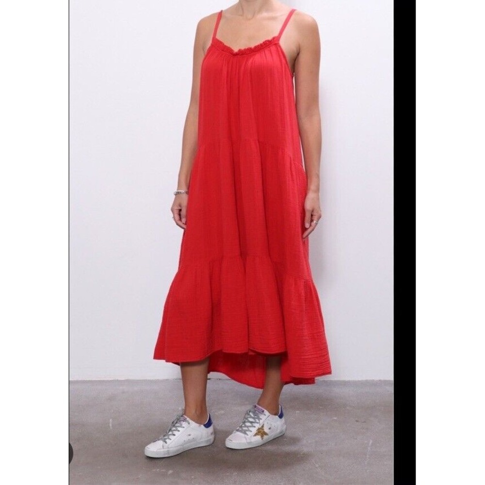 Xirena Dress Medium M Size Orange Gauze Trapeze Swing Midi Boho Ruffle T…